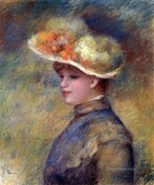 ピエール=オーギュスト・ルノワール Painting - 帽子をかぶった若い女性 ピエール・オーギュスト・ルノワール